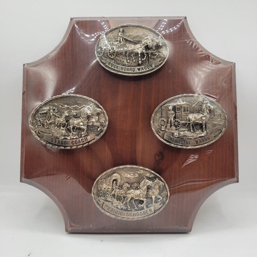 New‎ Sealed Tony Lama Wagon Wheel Series Belt Buckle Complete Set Of 4 Mounted
